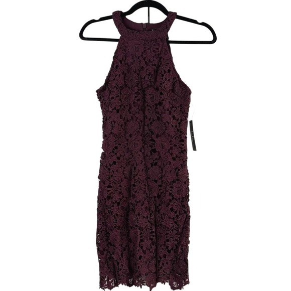 Lulus Dresses & Skirts - Lulus Love Poem Burgundy‎ Crochet Lace Halter Dress Mini Romancore NWT Small